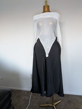 A New Day Black Maxi Satin Maxi Slip Maxi Skirt Elastic Waist Size L